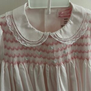 Petite Ami baby girl smocked pink dress with bonnet and bloomers, size 9 months